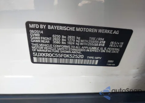 2015 BMW X5 xDrive35I из США, поврежденный, VIN 5UXKR0C55F0K52520